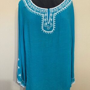 AGB Boho Teal Tunic with White Embroidery plus 2x